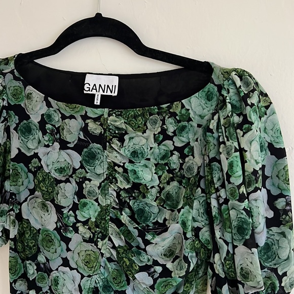 GANNI green floral mini dress 32 - Picture 2 of 3